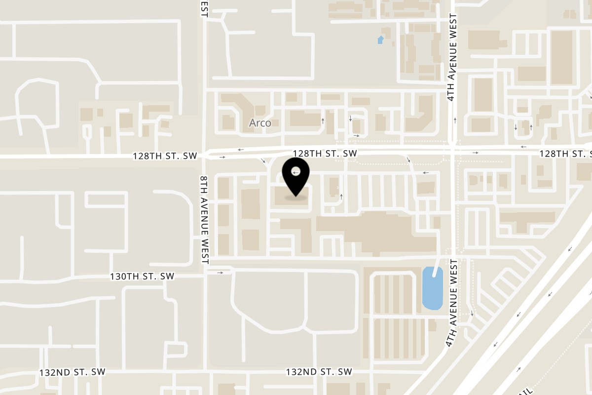 Map showing the location of Chinnie's Kitchen on 626 128th St SW #101 in Everett